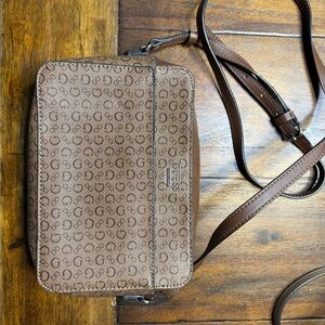 Guess Tan Monogram Messenger Bag
